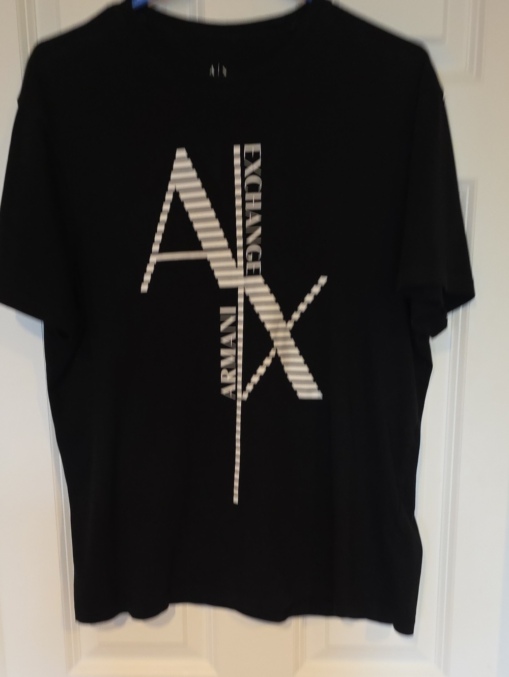 Armani Exchange Black Tee with White Striped AX Logo